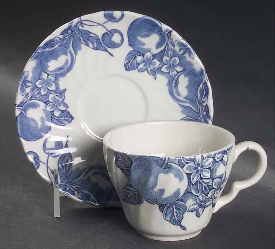 Fruit Blue Flat Cup & Saucer Set by Wood & Sons-1