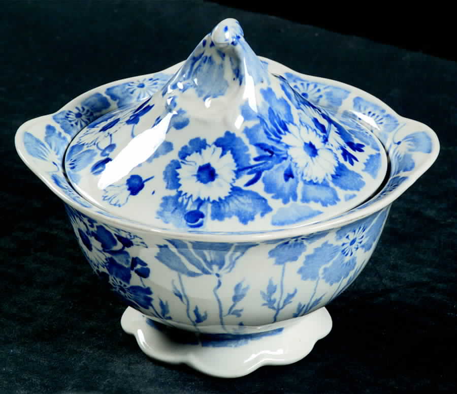 Gay Day Blue (Scalloped) Sugar Bowl & Lid by Wood & Sons-1