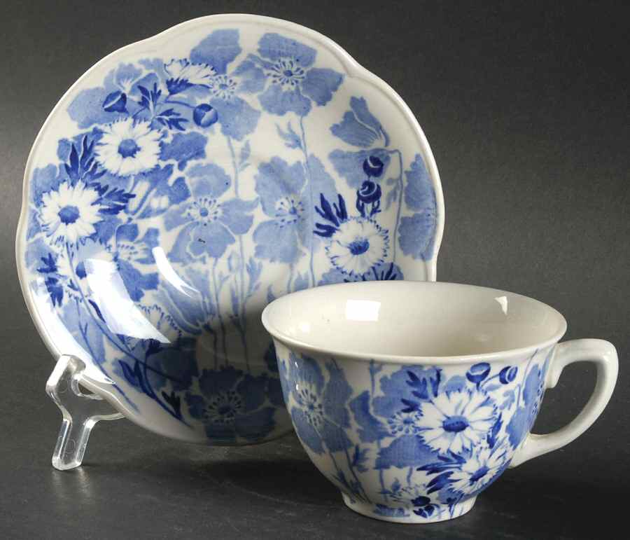 Gay Day Blue (Scalloped) Flat Cup & Saucer Set by Wood & Sons-1