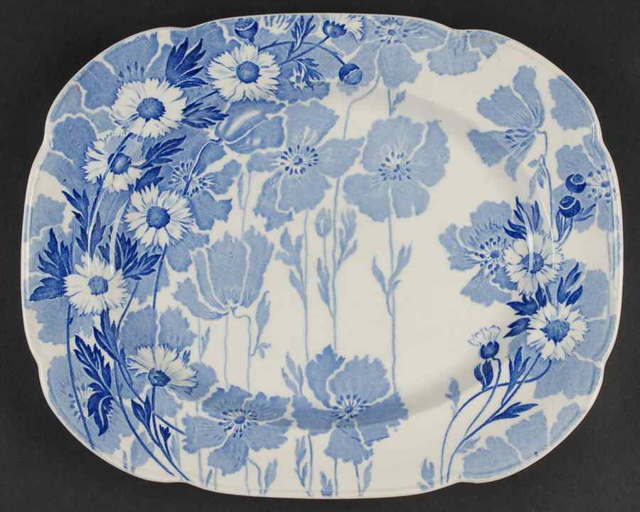 Gay Day Blue (Scalloped) 12" Oval Serving Platter by Wood & Sons-1