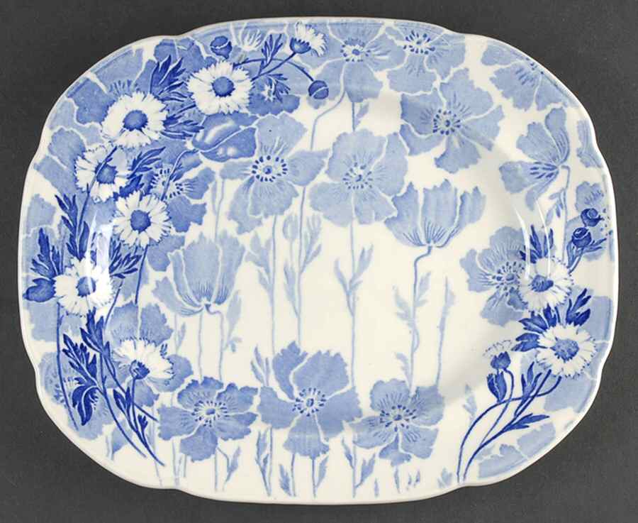 Gay Day Blue (Scalloped) 11" Oval Serving Platter by Wood & Sons-1