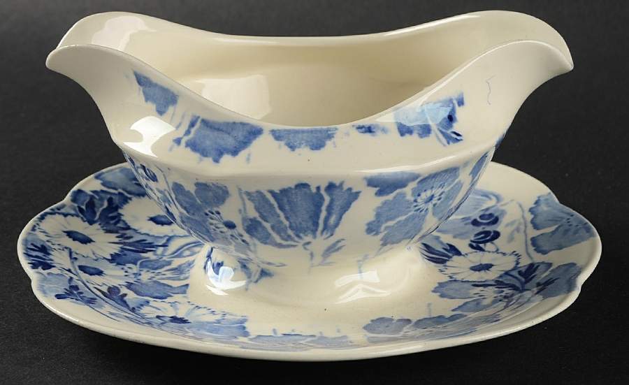 Gay Day Blue (Scalloped) Gravy Boat with Attached Underplate by Wood & Sons-1