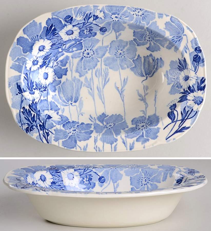 Gay Day Blue (Scalloped) 9" Oval Vegetable Bowl by Wood & Sons-1