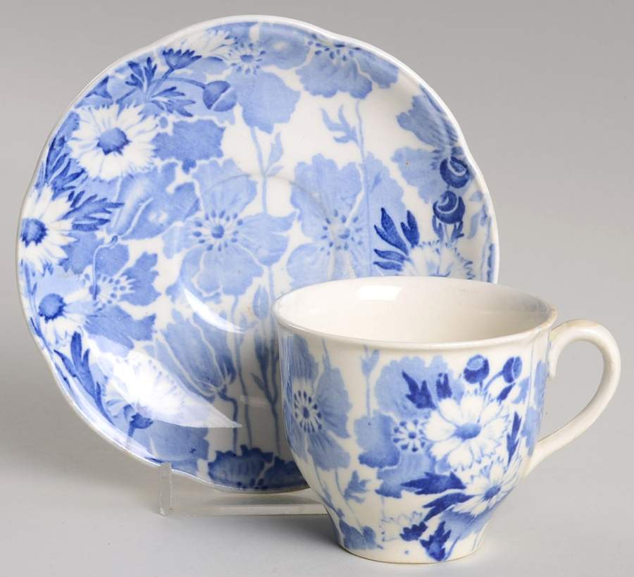 Gay Day Blue (Scalloped) Flat Demitasse Cup & Saucer Set by Wood & Sons-1