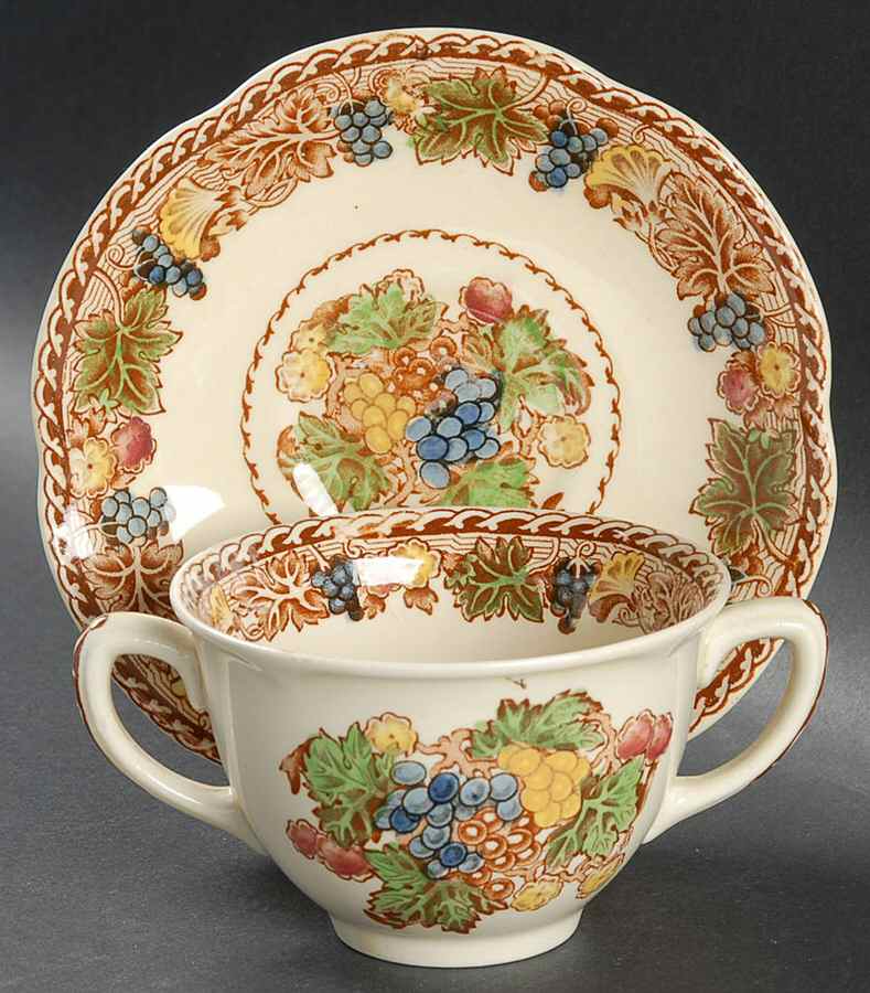 Hyde (Scalloped Edge) Flat Bouillon Cup & Saucer by Wood & Sons-1
