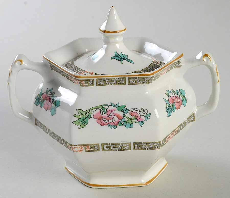 Indian Tree (Yellow Trim) Sugar Bowl & Lid by Wood & Sons-1