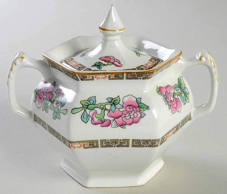 Indian Tree (Yellow Trim) Sugar Bowl & Lid by Wood & Sons-1