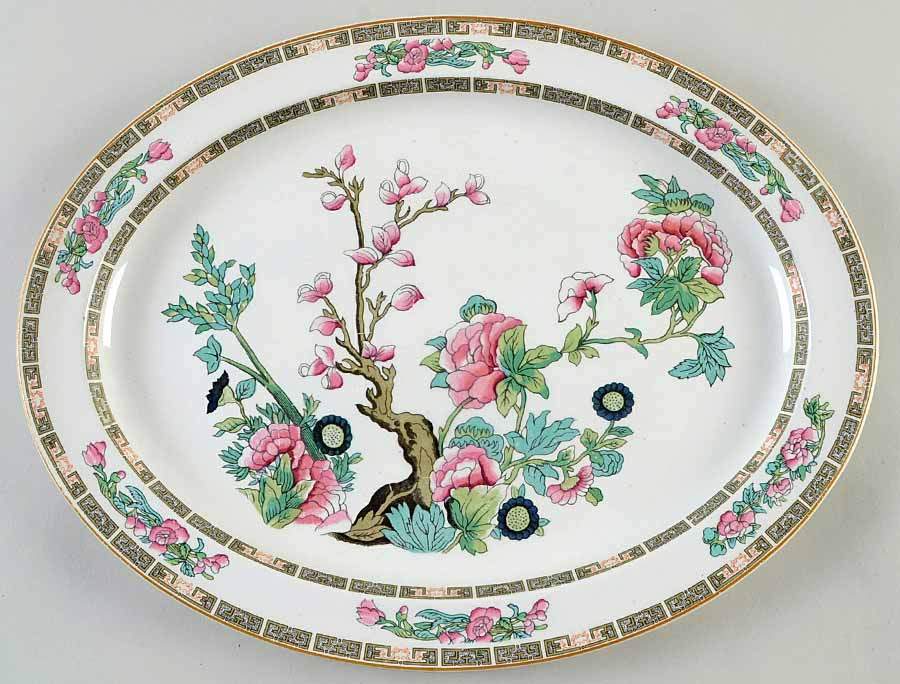 Indian Tree (Yellow Trim) 14" Oval Serving Platter by Wood & Sons-1