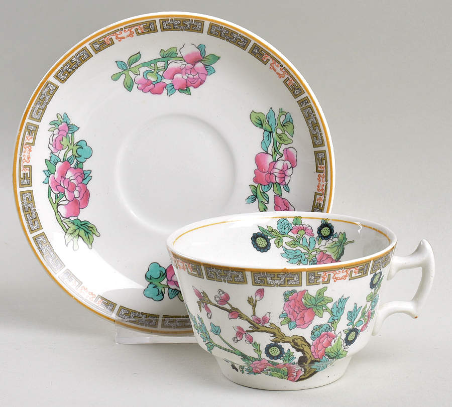 Indian Tree (Yellow Trim) Flat Cup & Saucer Set by Wood & Sons-1