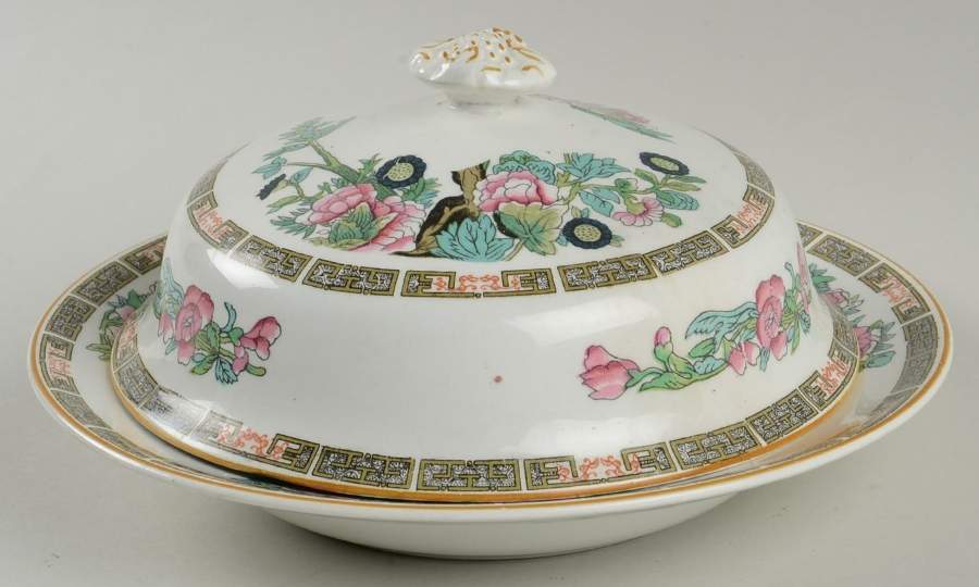 Indian Tree (Yellow Trim) Round Covered Butter by Wood & Sons-1
