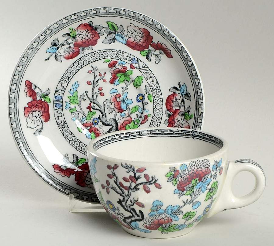 Indian Tree (No Trim) Flat Cup & Saucer Set by Wood & Sons-1