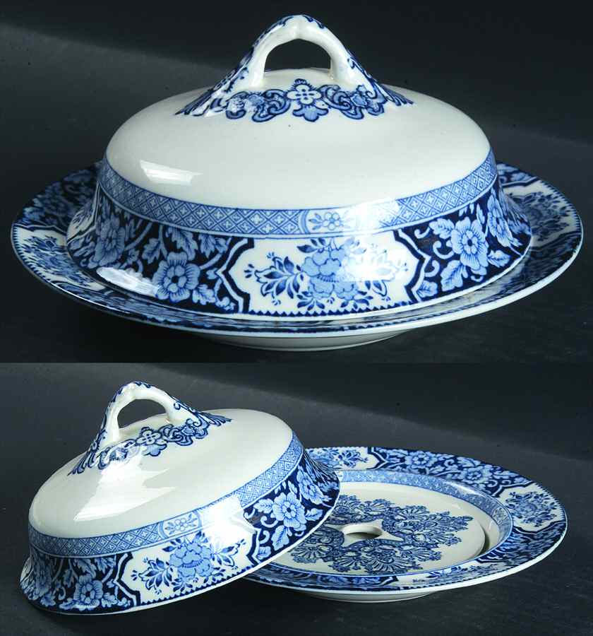 Khotan Blue Round Covered Butter with Strainer by Wood & Sons-1