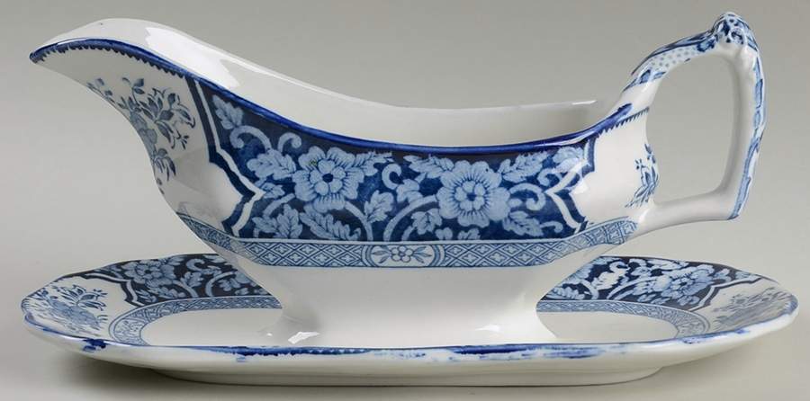 Khotan Blue Gravy Boat with Attached Underplate by Wood & Sons-1