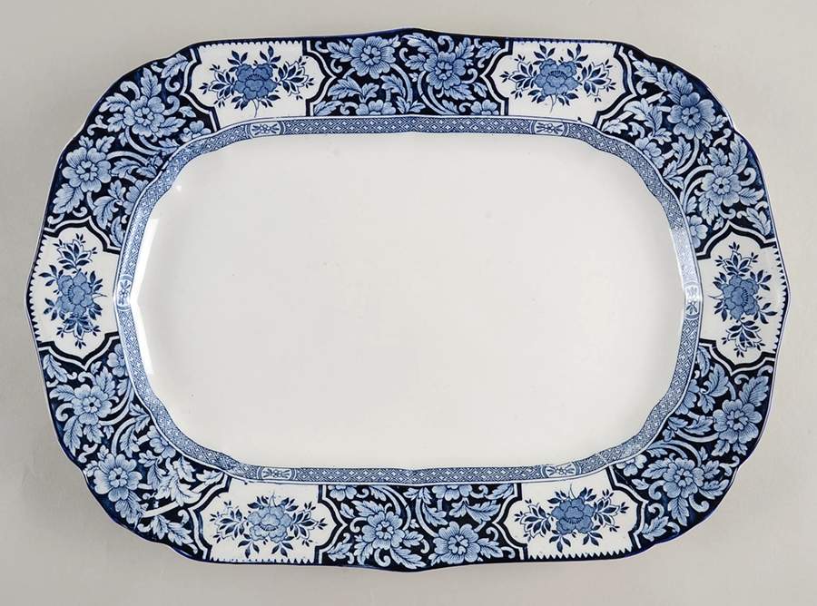 Khotan Blue 14" Oval Serving Platter by Wood & Sons-1