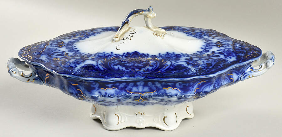 Lakewood (Flow Blue) Oval Covered Vegetable by Wood & Sons-1
