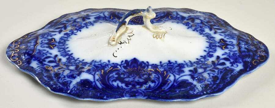 Lakewood (Flow Blue) Lid for Oval Vegetable by Wood & Sons-1