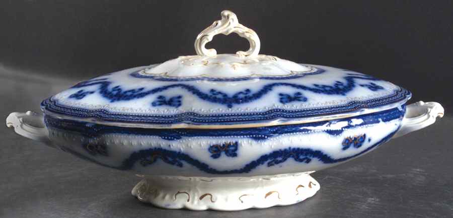 Lorraine (Flowblue) Oval Covered Vegetable by Wood & Sons-1