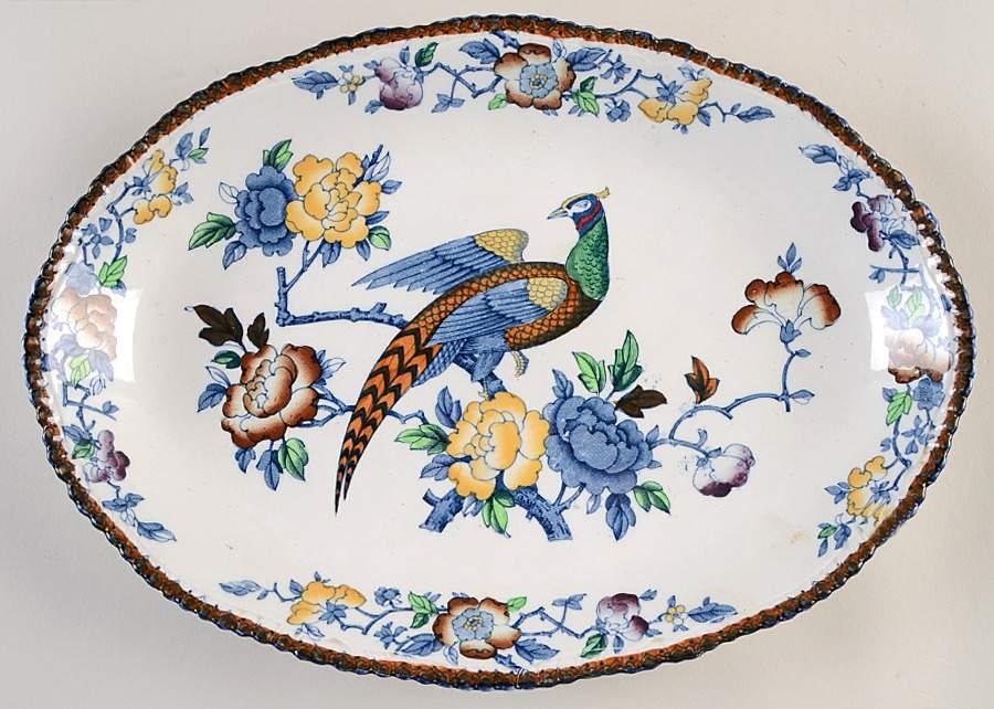 Mayfair Blue Multicolor (Scallop) 13" Oval Serving Platter by Wood & Sons-1