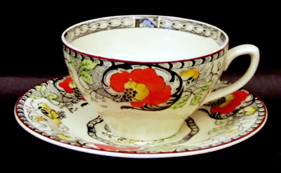 Nantucket Orange and Yellow (Red Trim) Flat Cup & Saucer Set by Wood & Sons-1