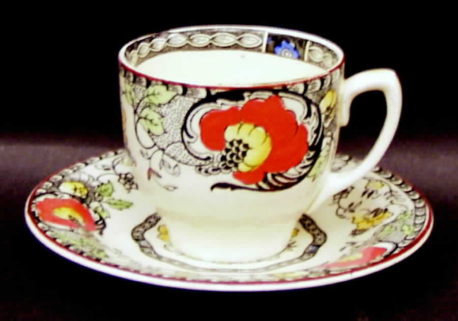 Nantucket Orange and Yellow (Red Trim) Flat Demitasse Cup & Saucer Set by Wood & Sons-1