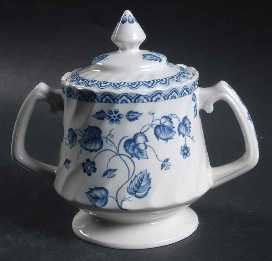 Nantucket Blue (Swirl Edge) Sugar Bowl & Lid by Wood & Sons-1