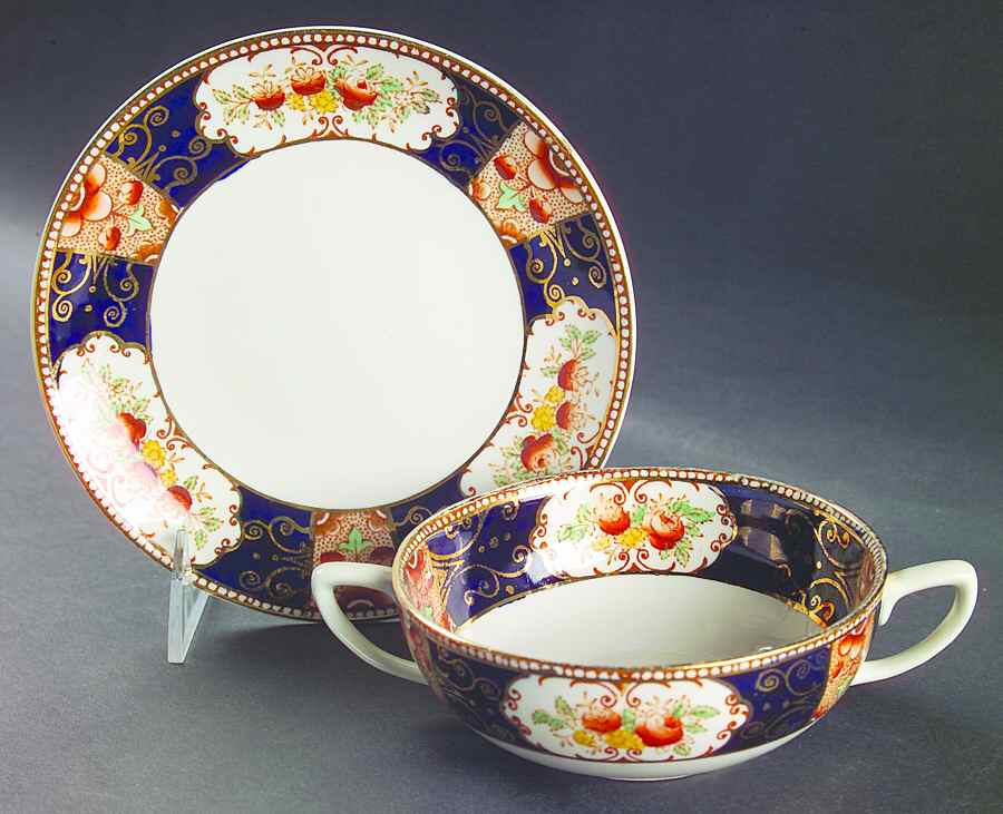 Napoli Blue Flat Cream Soup Bowl & Saucer Set by Wood & Sons-1