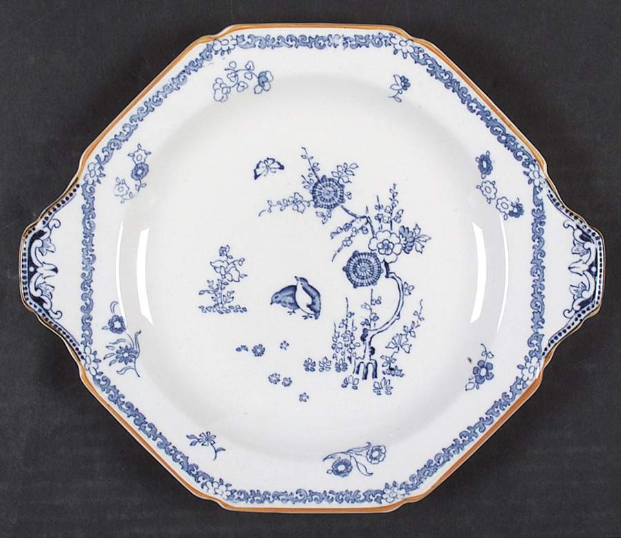 Old Bow Blue Octagonal Handled Cake Plate by Wood & Sons-1