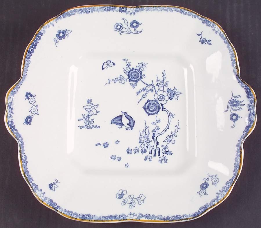 Old Bow Blue Square Handled Cake Plate by Wood & Sons-1