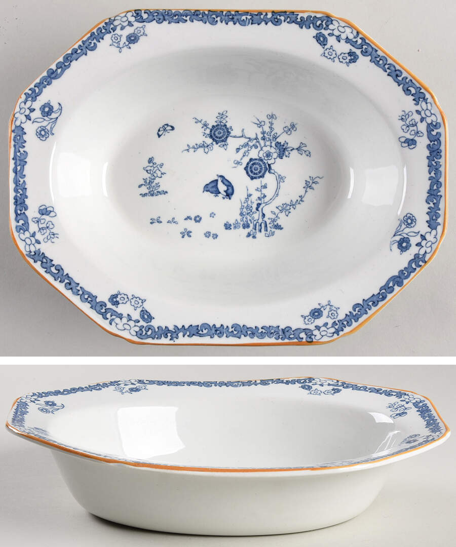 Old Bow Blue 9" Oval Vegetable Bowl by Wood & Sons-1