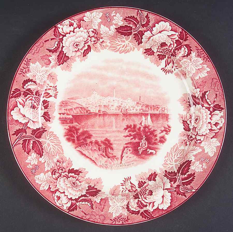 Old Baltimore Scenes Pink Dinner Plate by Wood & Sons-1