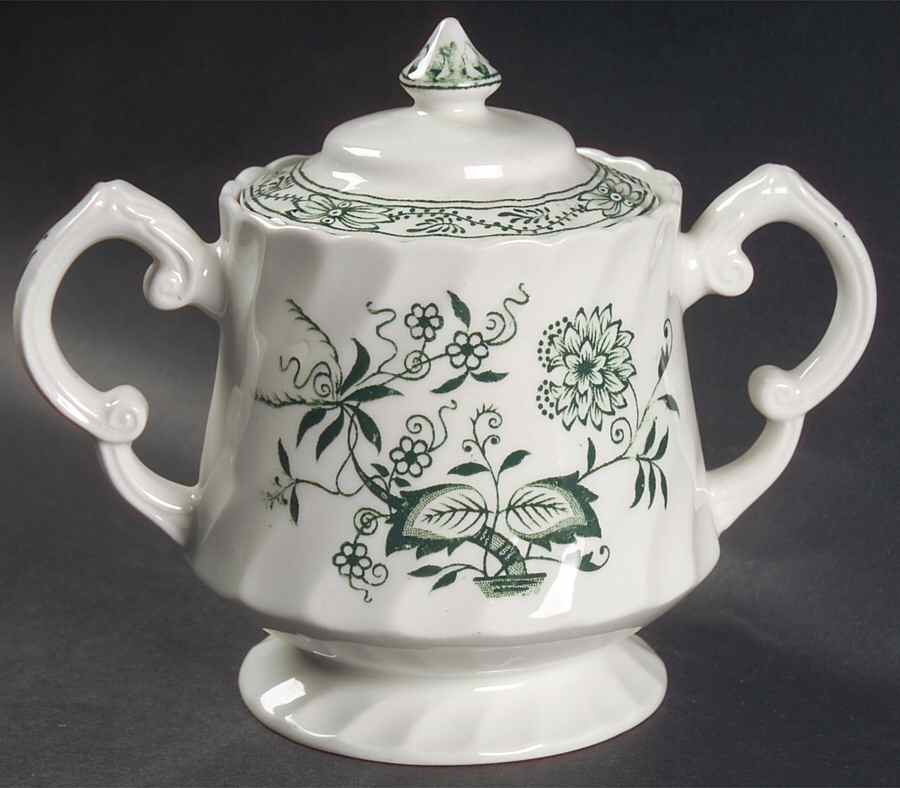 Old Vienna Green Sugar Bowl & Lid by Wood & Sons-1