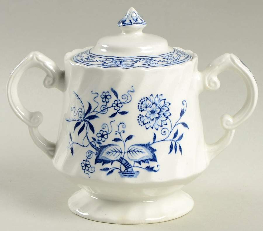 Old Vienna Blue Sugar Bowl & Lid by Wood & Sons-1