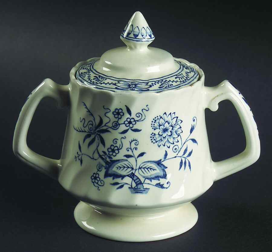 Old Vienna Blue Sugar Bowl & Lid by Wood & Sons-1