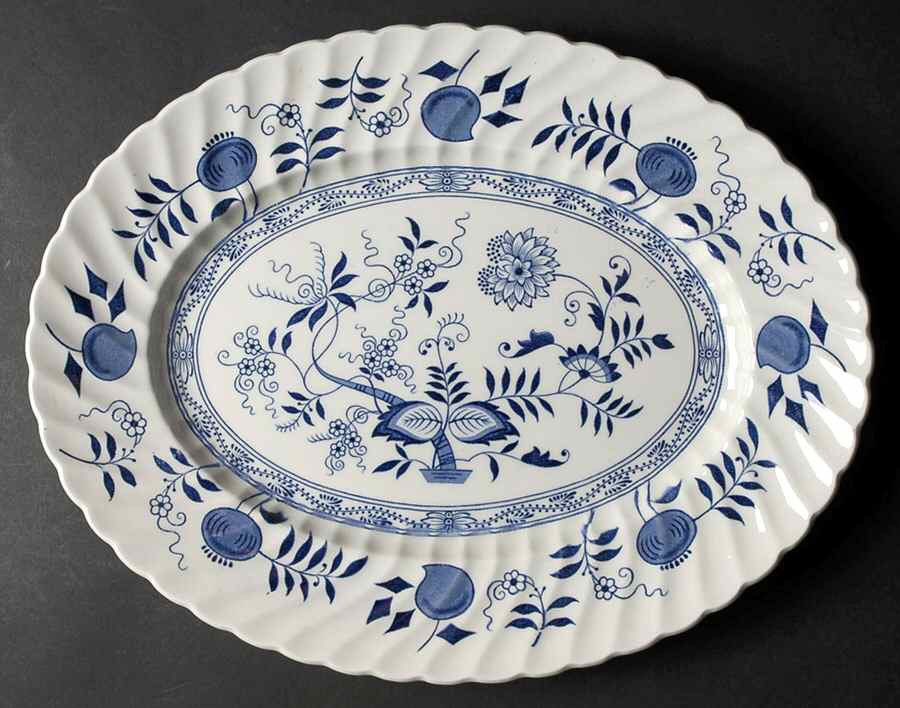 Old Vienna Blue 16" Oval Serving Platter by Wood & Sons-1