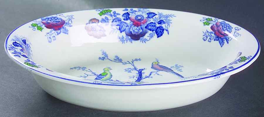 Oriental Birds 9" Oval Vegetable Bowl by Wood & Sons-1
