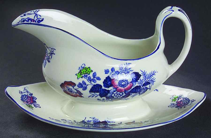 Oriental Birds Gravy Boat with Attached Underplate by Wood & Sons-1