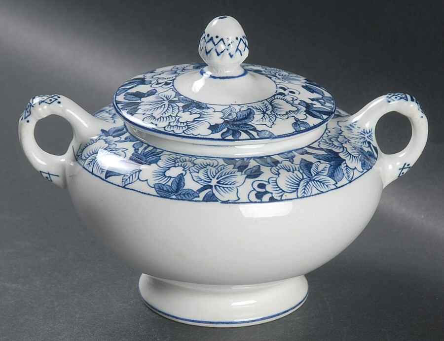 Patricia Blue Sugar Bowl & Lid by Wood & Sons-1