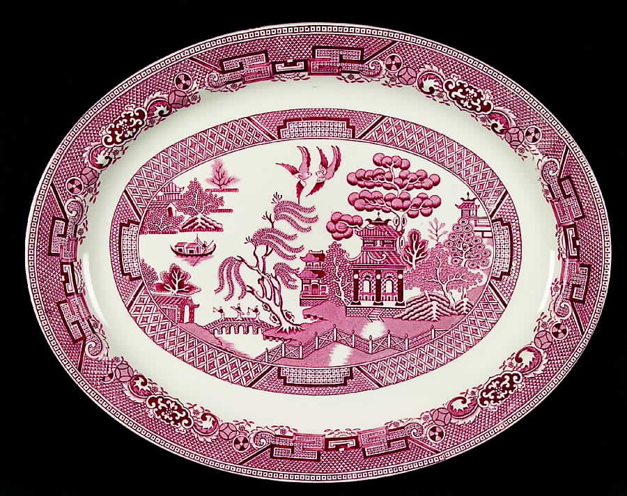 Pink Willow (Older) 16" Oval Serving Platter by Wood & Sons-1