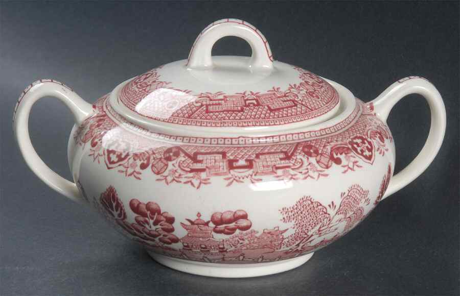 Pink Willow (Older) Sugar Bowl & Lid by Wood & Sons-1
