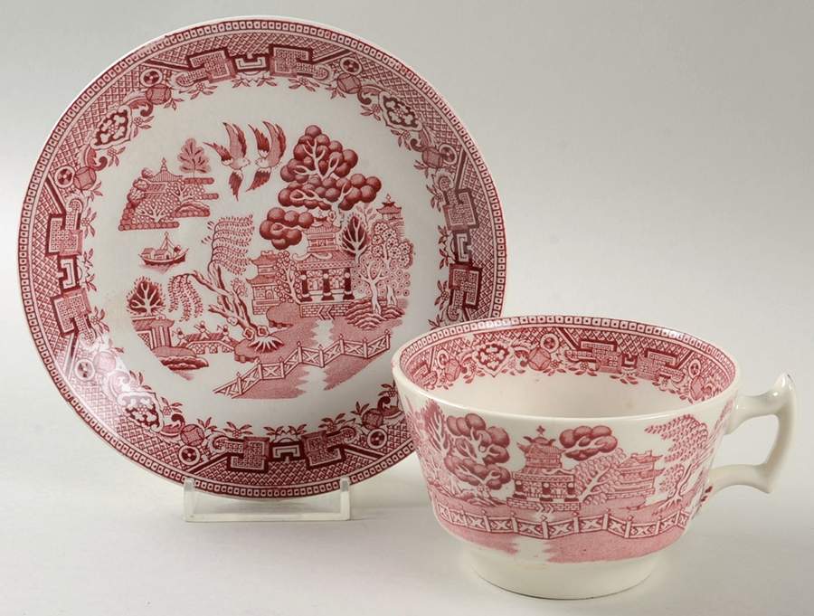 Pink Willow (Older) Flat Cup & Saucer Set by Wood & Sons-1