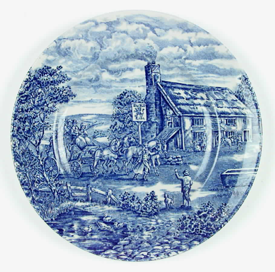 Post House Blue (Older, Smooth) Dinner Plate by Wood & Sons-1