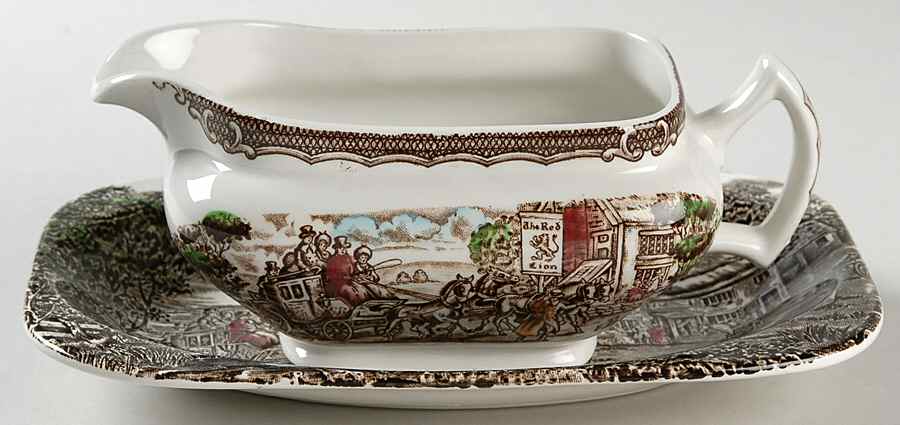 Post House Brown Multicolor (Smooth) Gravy Boat & Underplate/Relish by Wood & Sons-1