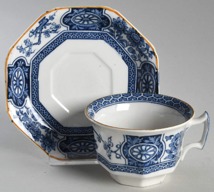 Rangoon (Brown Trim) Flat Cup & Saucer Set by Wood & Sons-1