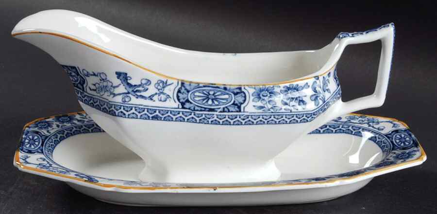 Rangoon (Brown Trim) Gravy Boat & Underplate by Wood & Sons-1
