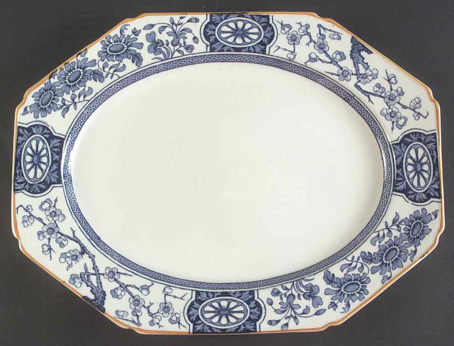 Rangoon (Brown Trim) 14" Oval Serving Platter by Wood & Sons-1