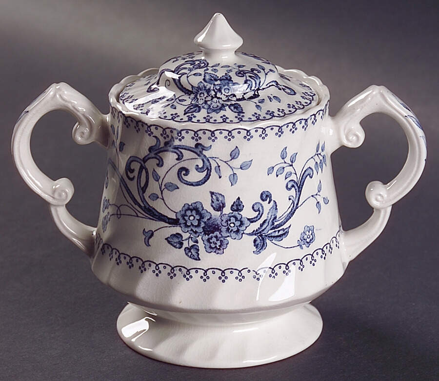 Regency Blue Sugar Bowl & Lid by Wood & Sons-1