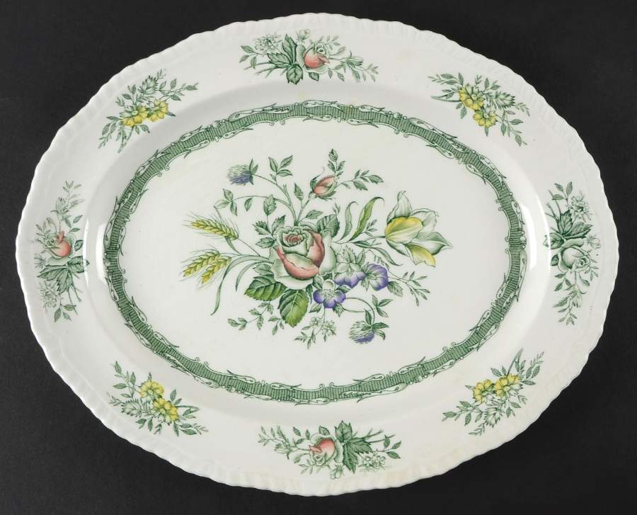 Rosedale Green 12" Oval Serving Platter by Wood & Sons-1
