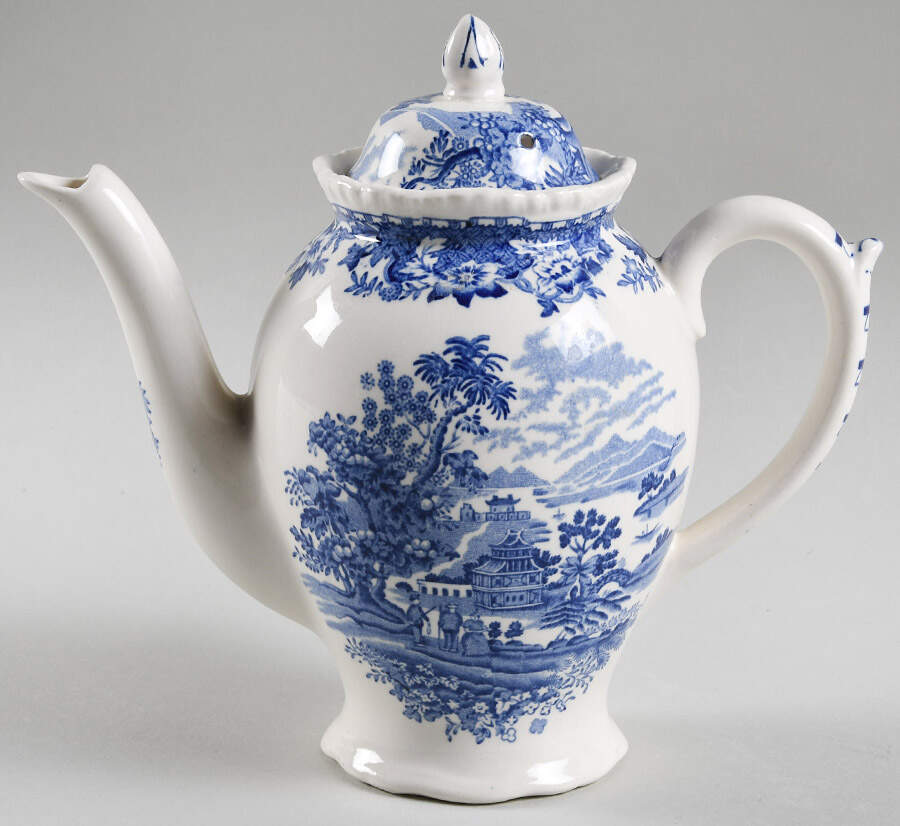 Seaforth Blue (Rope Edge, Scallop) Mini Coffee Pot & Lid by Wood & Sons-1