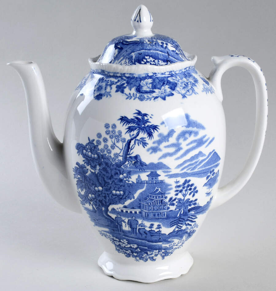 Seaforth Blue (Rope Edge, Scallop) Coffee Pot & Lid by Wood & Sons-1