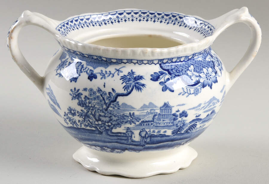 Seaforth Blue (Rope Edge, Scallop) Sugar Bowl No Lid by Wood & Sons-1